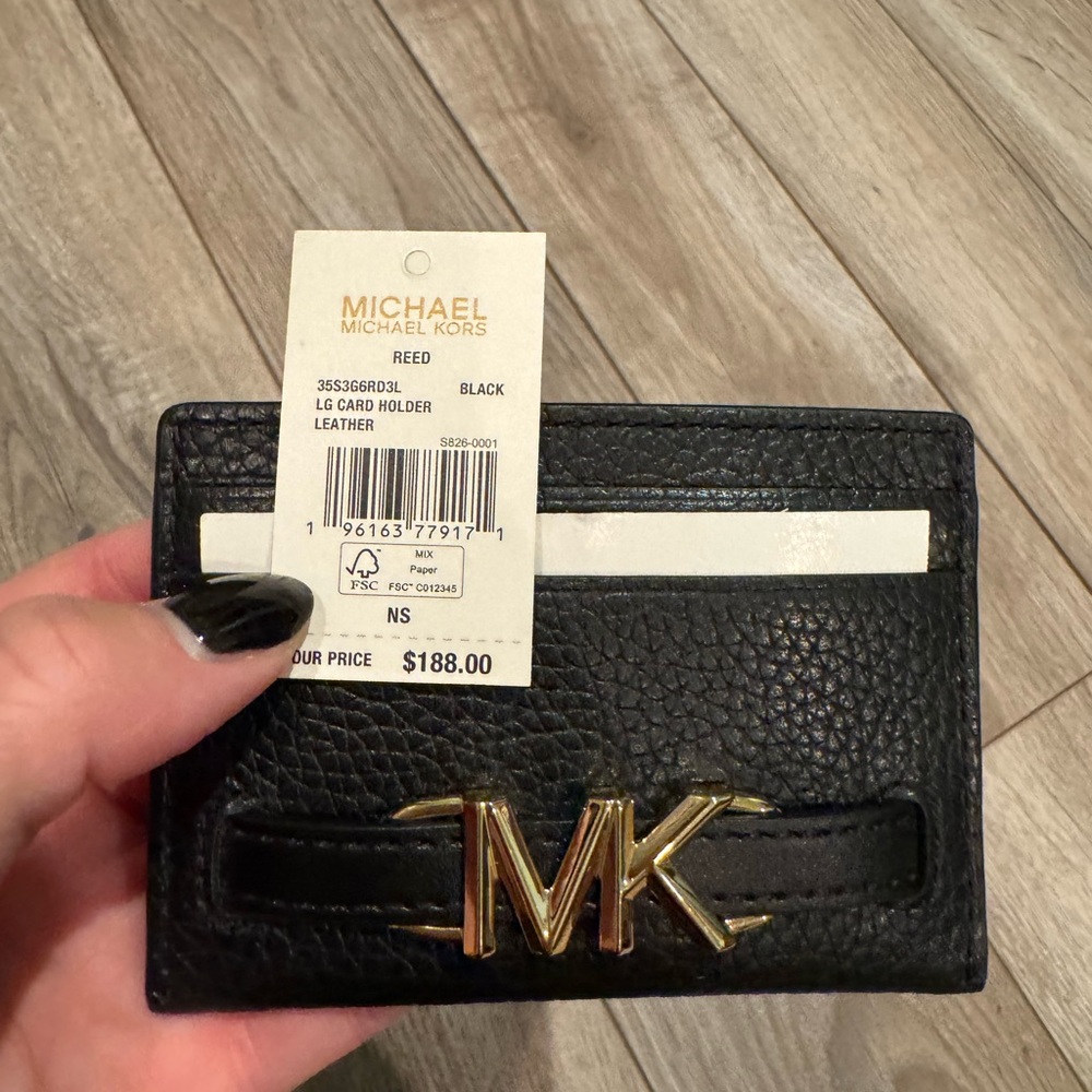 Michael Kors Black Leather Card Holder with Gold Logo